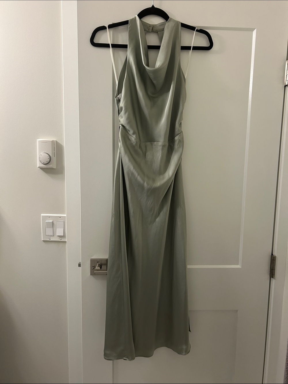 Aritzia Olive Green Satin Cowl Neck Maxi Dress